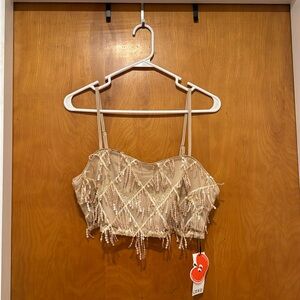 Sequins Tassel Crop Cami Top
